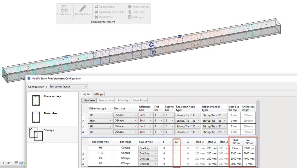 Stirrup Layout Rules in AGACAD Beam Reinforcement Revit addon
