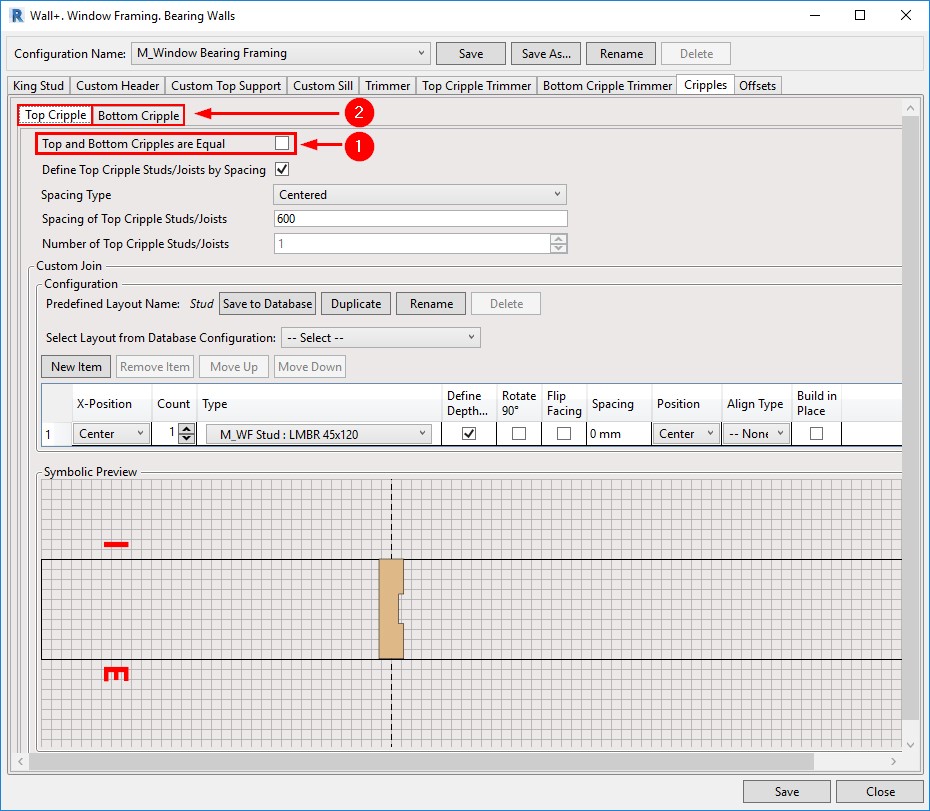 Configuration window in AGACAD's Wood/Metal Framing BIM design tools for Autodesk Revit
