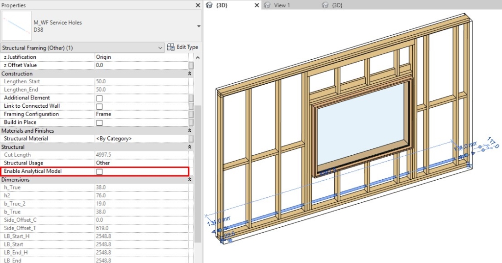 Disable analytical lines for specific elements using AGACAD's Wood/Metal Framing BIM design tools for Autodesk Revit