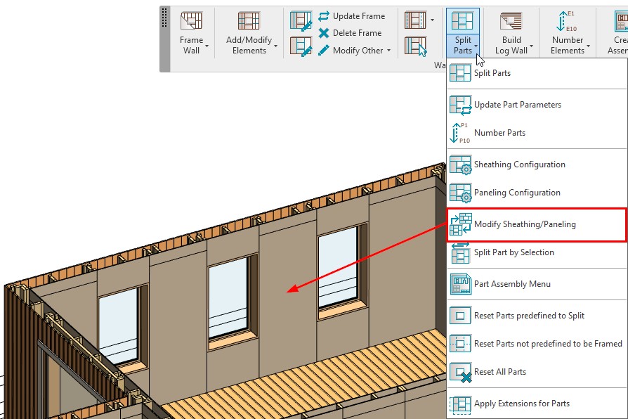 Modify Sheathing or Paneling command in AGACAD Wood Framing BIM software for Revit
