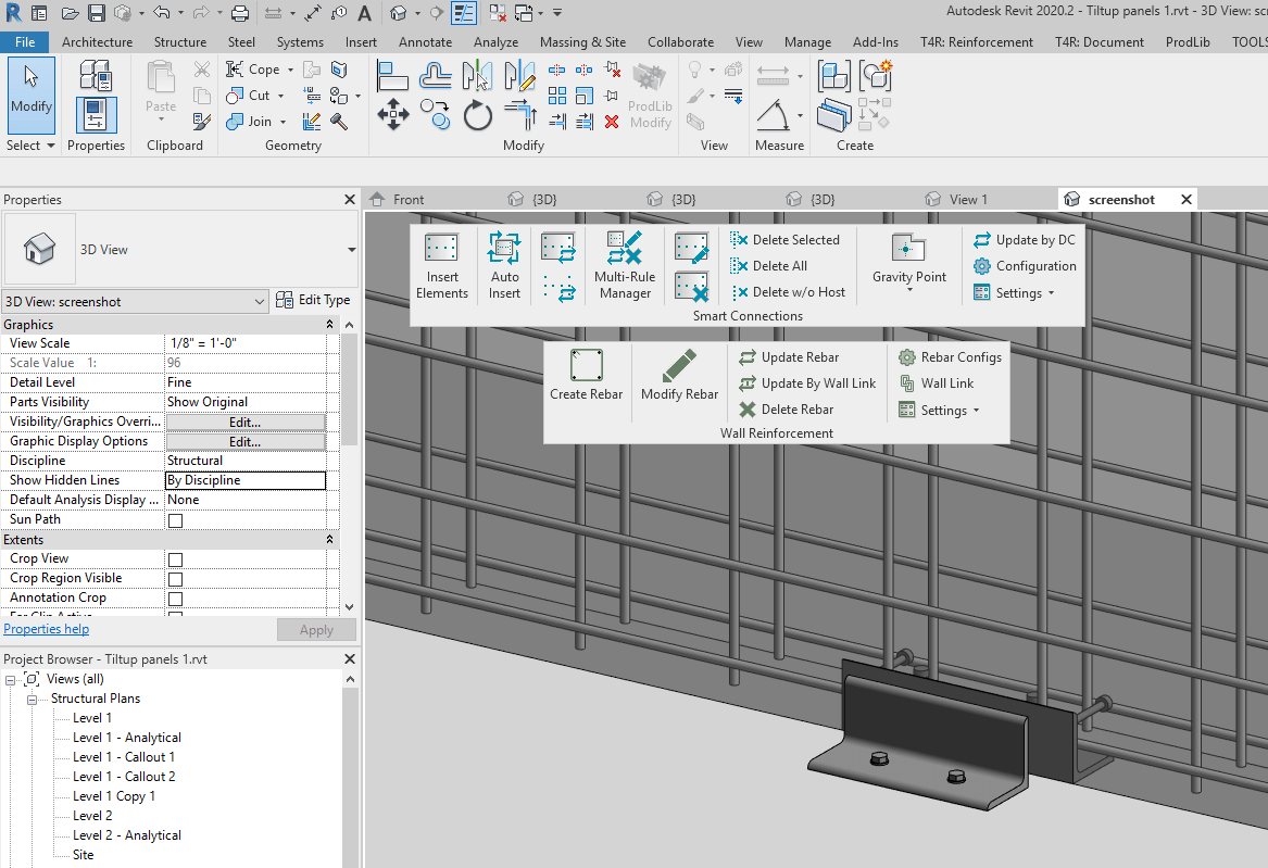 Footing connection for tilt-up panel in Revit