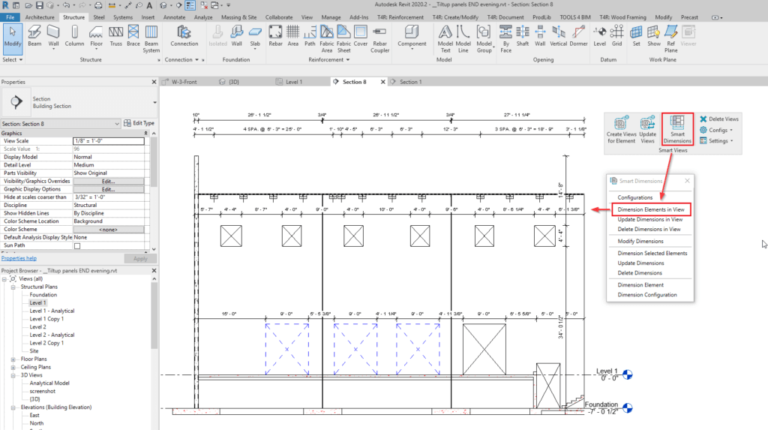 Dimensioning of tilt-up panels in the elevation view in Revit