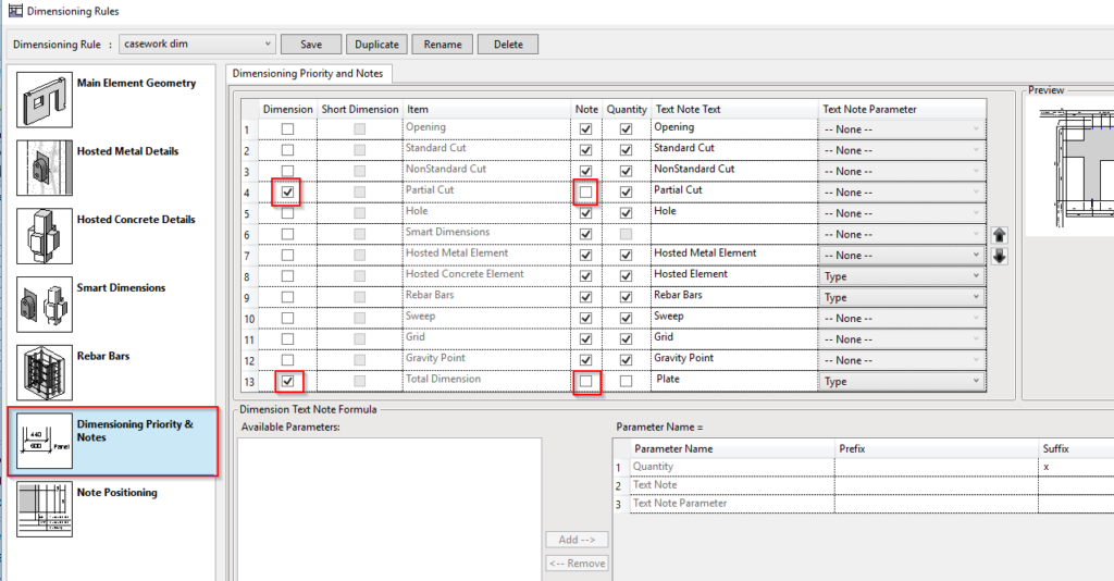 Automatic dimensioning rules for millwork in Revit