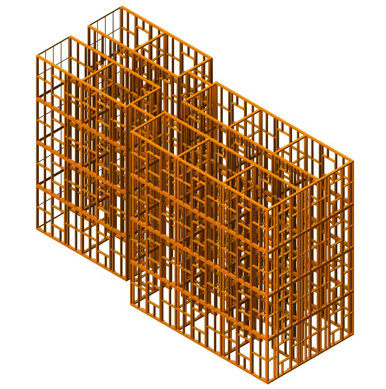 Framed model of a building in Revit