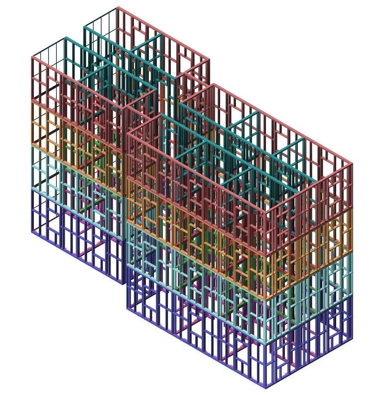 Panelized model of a framed building in Revit