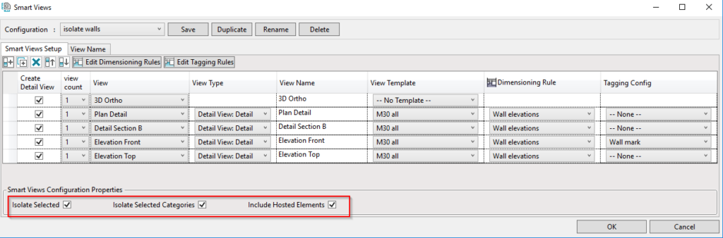 Isolate elements settings in AGACAD's Smart Views tool for Revit