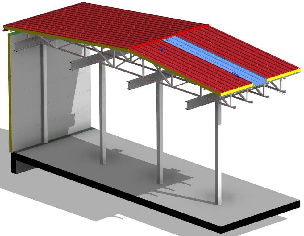 metal framed wall and roof modeled in Revit