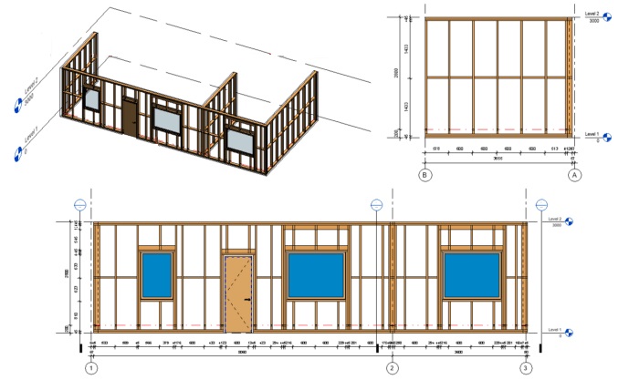 Views of framed wall panels in Revit