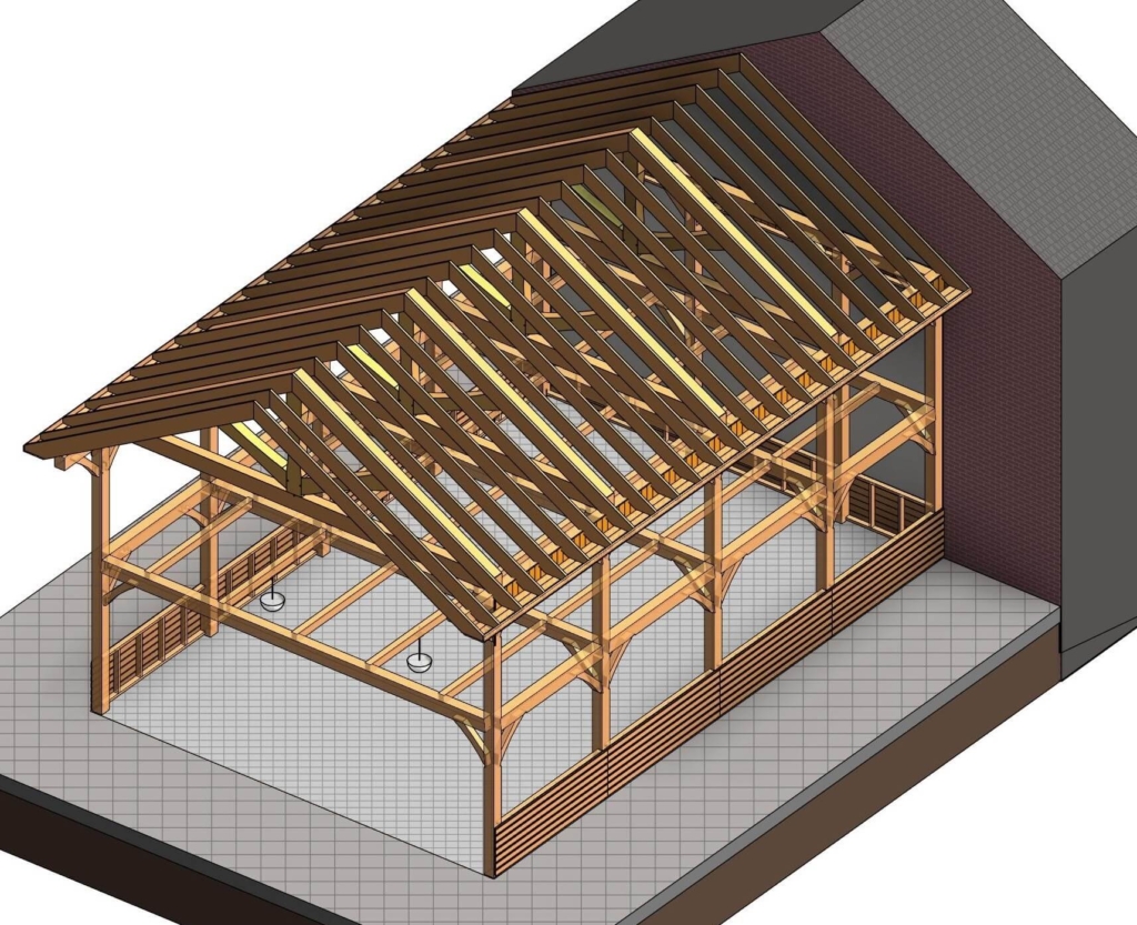 Heavy timber framed structure modeled in Revit