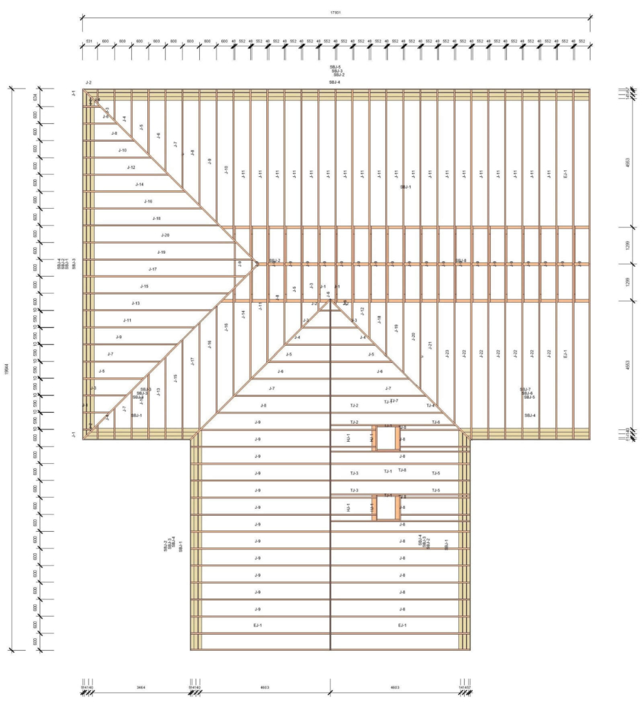 Shop drawing of heavy timber framing