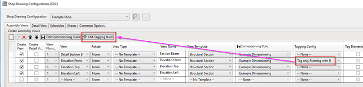 Shop Drawing Configs interface in Revit