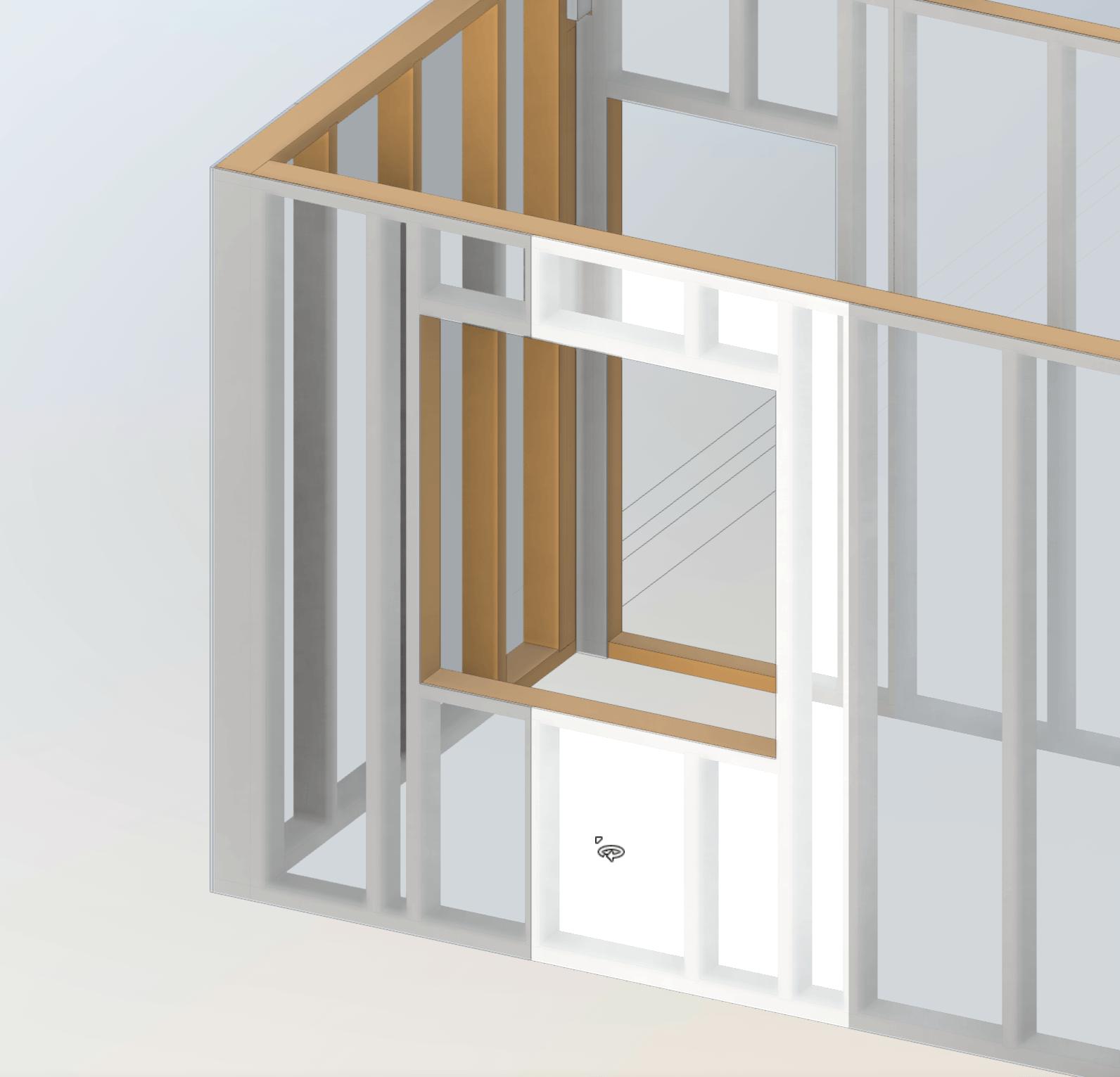 wood framed walls corner intersection and window opening