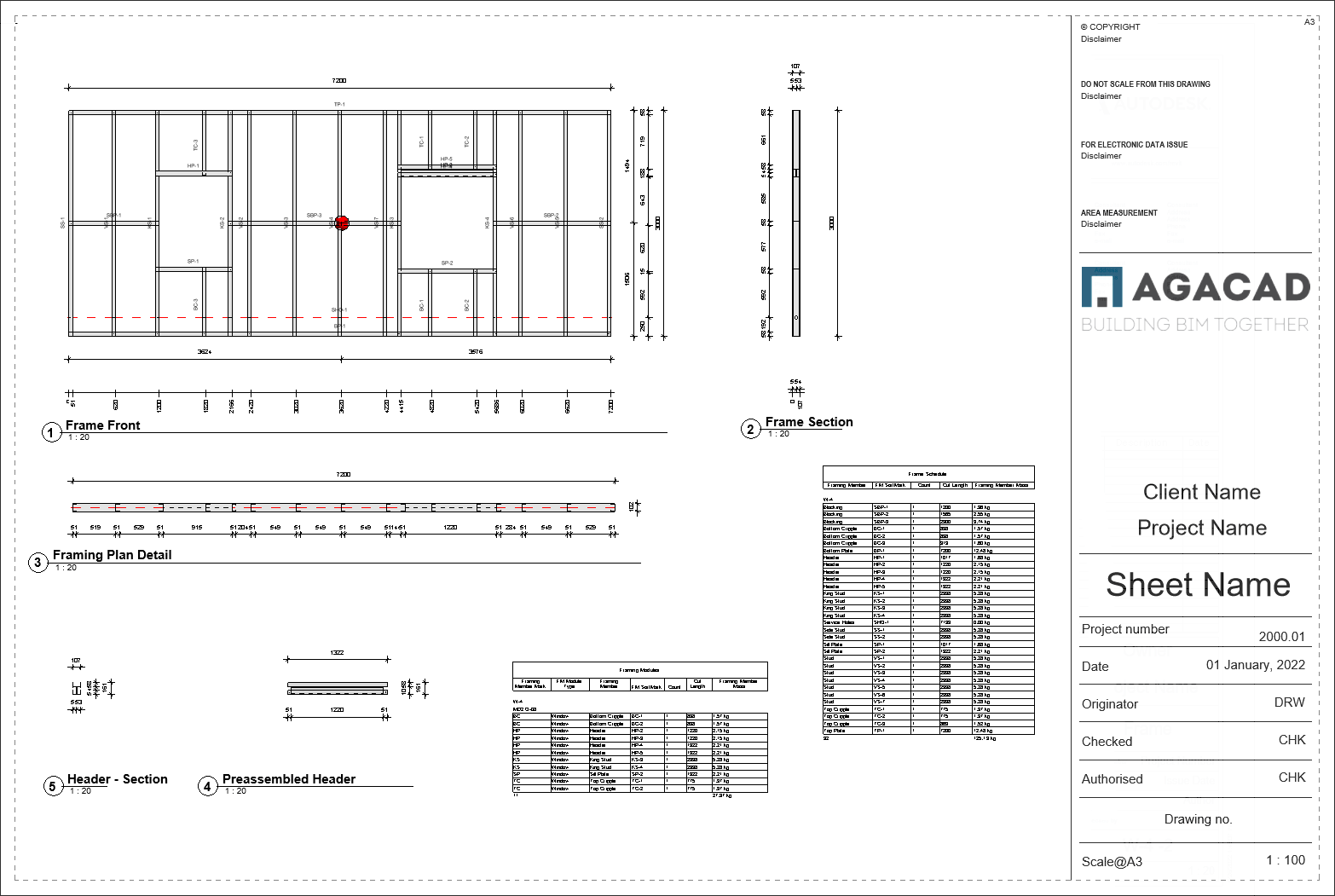 technical drawing of a wall frame