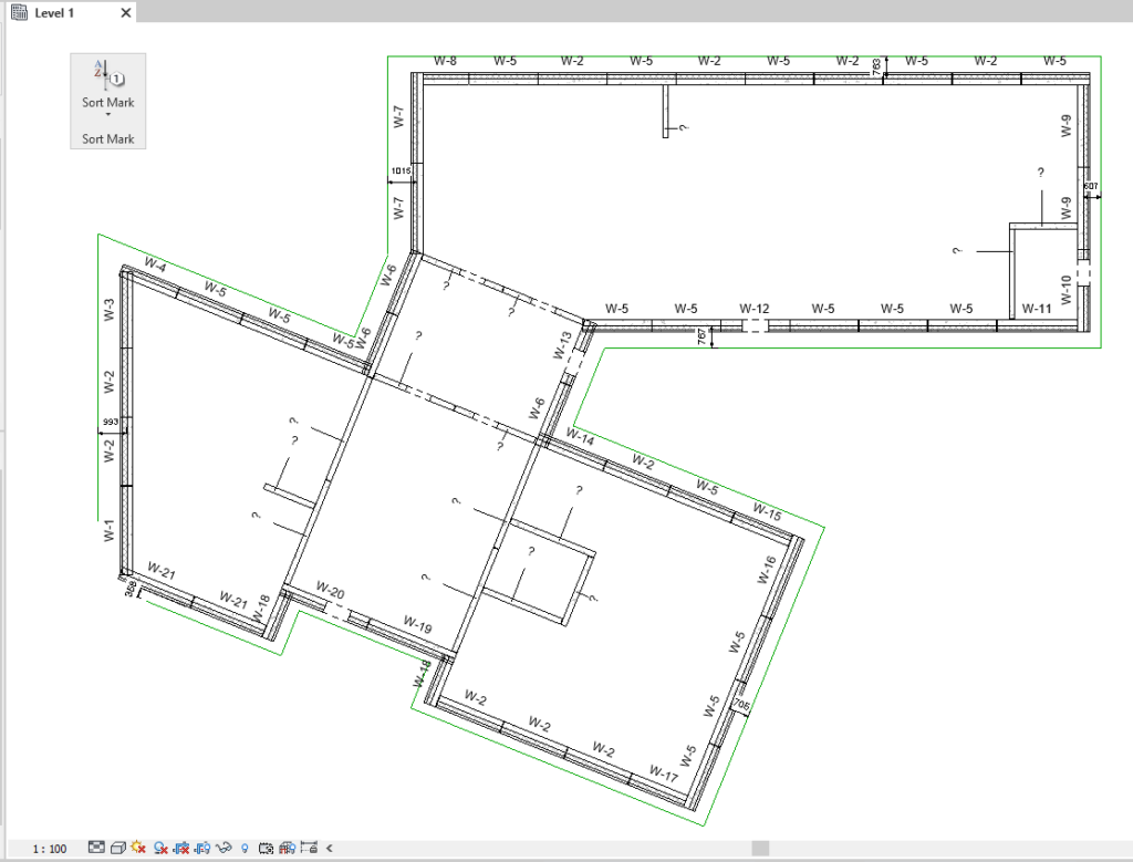 top view of precast walls modeled in Revit