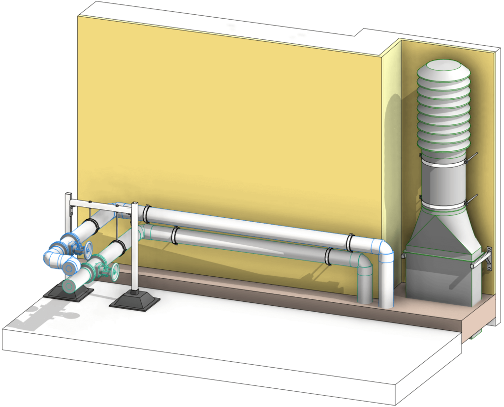 3D model of a chiller and pipes