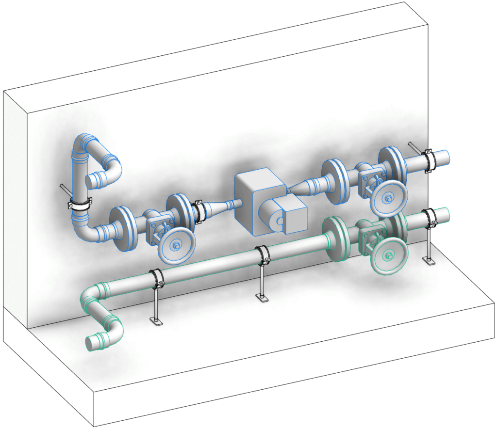 3D model of pipework and its supports
