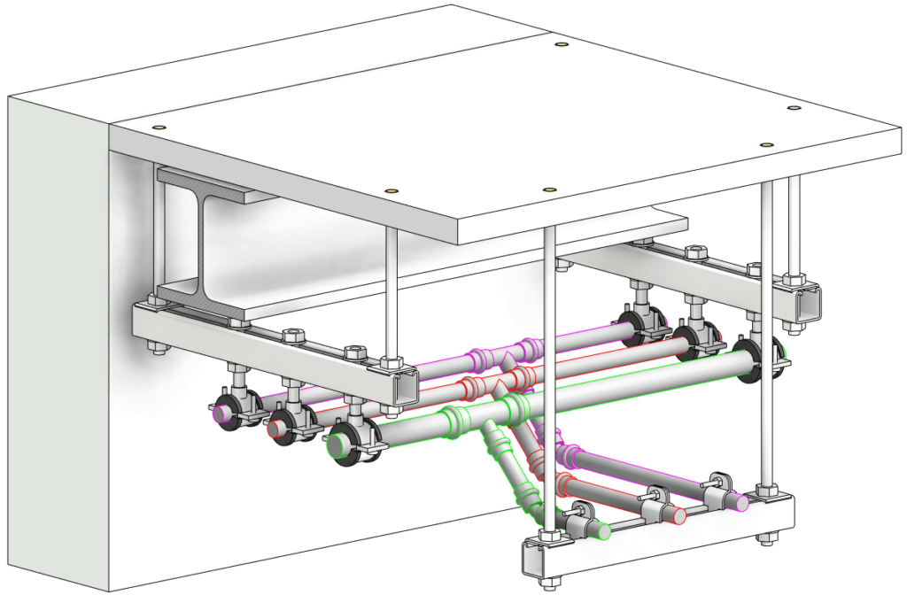 3D model of pipes hung from a ceiling