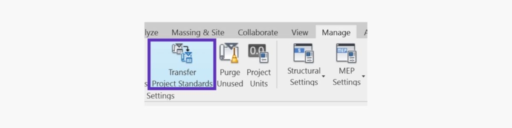 Function in Revit to Transfer Revit Project Standards.
